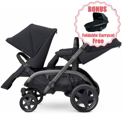 Quinny Hubb Black on Black All Terrian Double Buggy with Foldable Carrycot