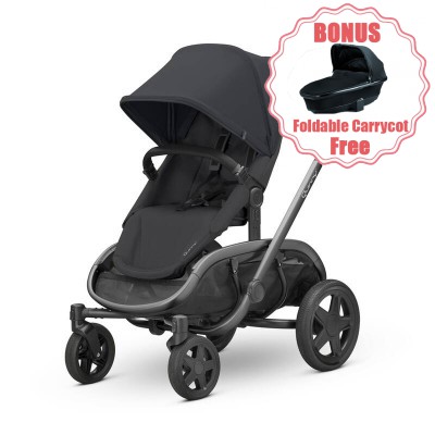 Quinny Hubb Black on Black All Terrian Single to Double Buggy + Capsule Combo Travel System with Free Carrycot