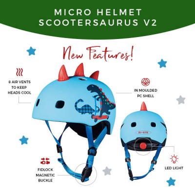 Micro Led Helmet  3d Scootersaurus xs, s, m Dino
