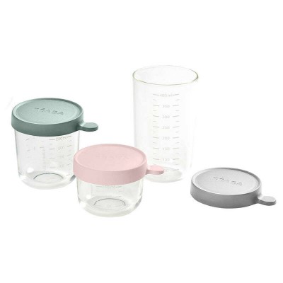 Beaba Glass Containers 3Pack Pink/Green/Grey