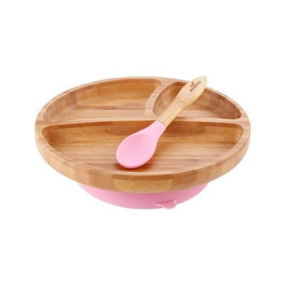 avanchy bamboo toddler suction plate & spoon pink