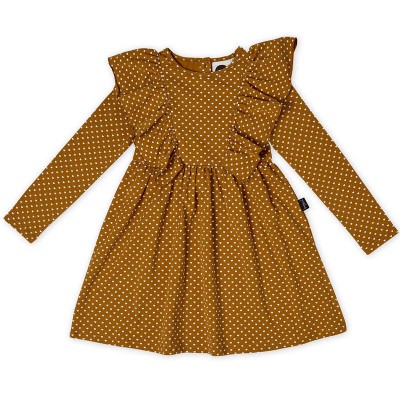 KaPow Kids STRAIGHT FROM THE HEART Ruffle Waisted Dress Caramel Brown 2,3,4,6,8y