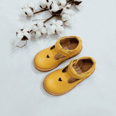 Little Kids and Big Kids Vintage T Bar Leather Shoes in Yellow EU23-34 Little Secret