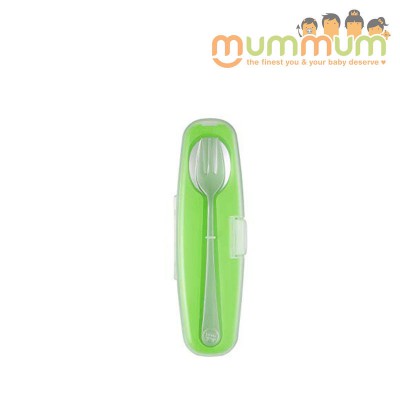 Innobaby stainless spoon and fork set/ green