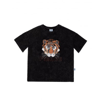 The Girl Club SS Tee Fierce Tiger Oversize Vintage Black Size 3Y - 10Y