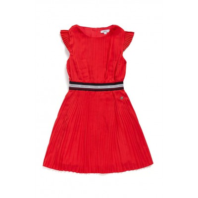 Hugo Boss Kids' pleated dress with metallic-logo trim - red size 4a, 5a