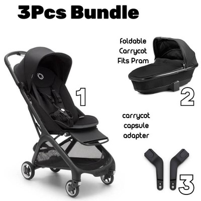 Bugaboo Butterfly Complete AU Black/Midnight Black 3pcs Bundles with Carrycot, carrycot/capsule adapter