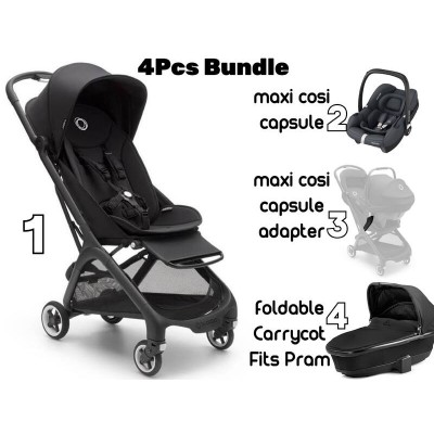 Bugaboo Butterfly Complete AU Black/Midnight Black 4Pcs Bundle with Carrycot, Maxi Cosi capsule and capsule adapter