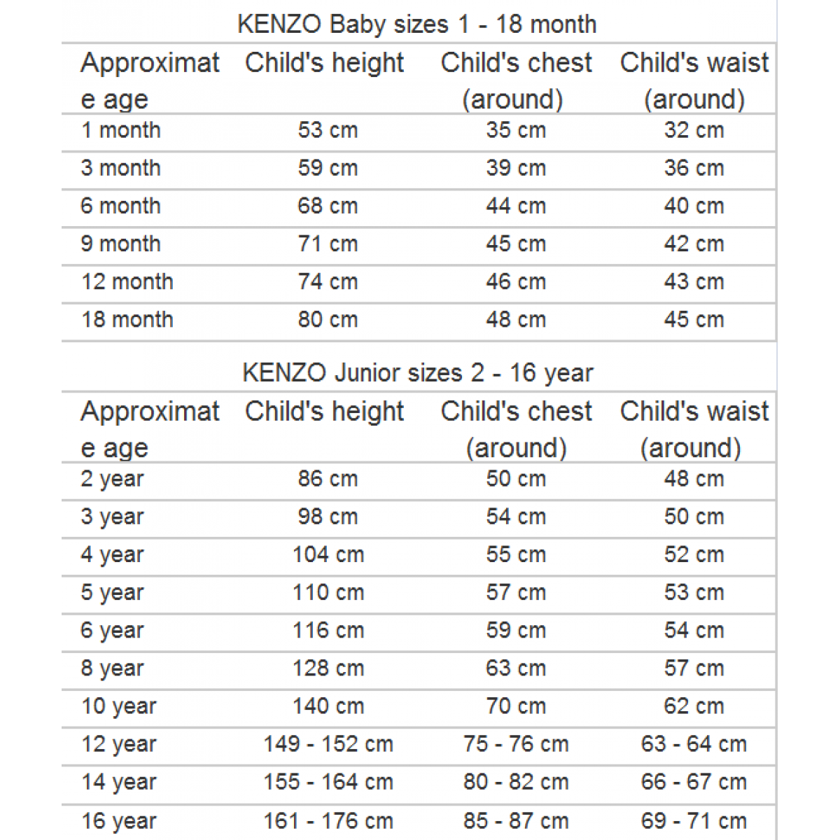 kenzo kids size