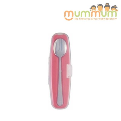 Innobaby stainless spoon and fork set/ pink