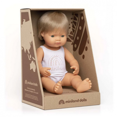 Miniland Baby Doll Caucasian Boy Dark Blonde