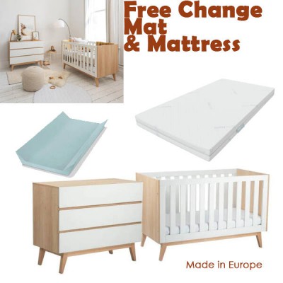 European Made Baby Cot / Crib Tommi Bundle with Dresser