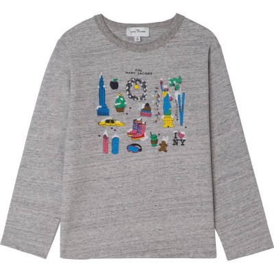 Little Marc Jacobs AW22 Snowday in NY Chine Grey Long Sleeve T-Shirt 4Y, 6Y, 10Y